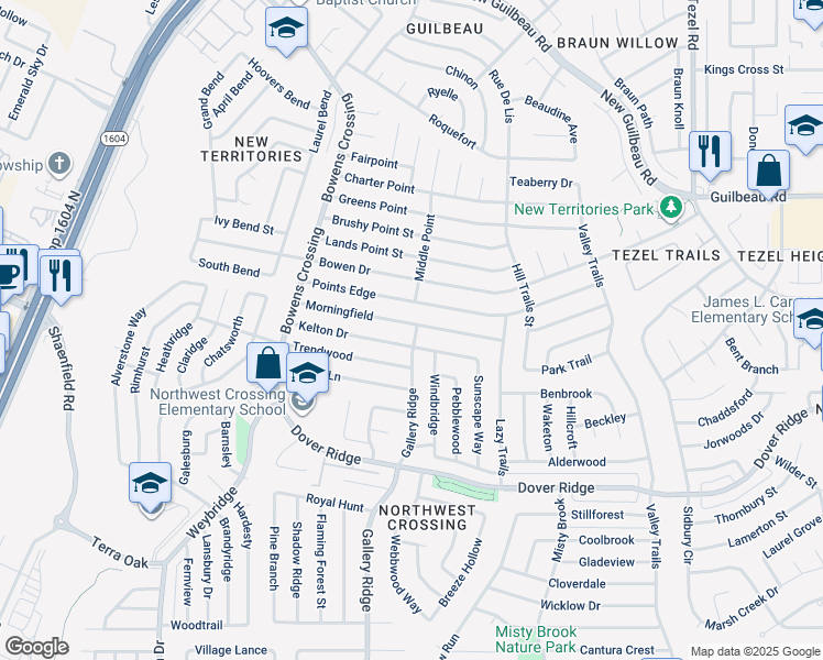 map of restaurants, bars, coffee shops, grocery stores, and more near 9810 Kelton Drive in San Antonio