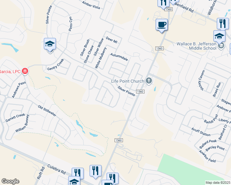 map of restaurants, bars, coffee shops, grocery stores, and more near 7940 Maple Leaf in San Antonio