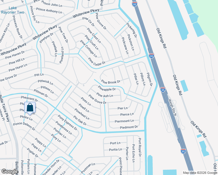 map of restaurants, bars, coffee shops, grocery stores, and more near 28 Pineapple Drive in Palm Coast