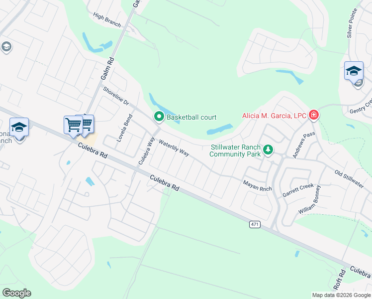 map of restaurants, bars, coffee shops, grocery stores, and more near 12927 Waterlily Way in San Antonio