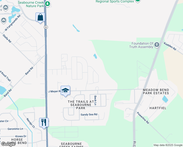 map of restaurants, bars, coffee shops, grocery stores, and more near 4719 Seabourne Landing Drive in Rosenberg