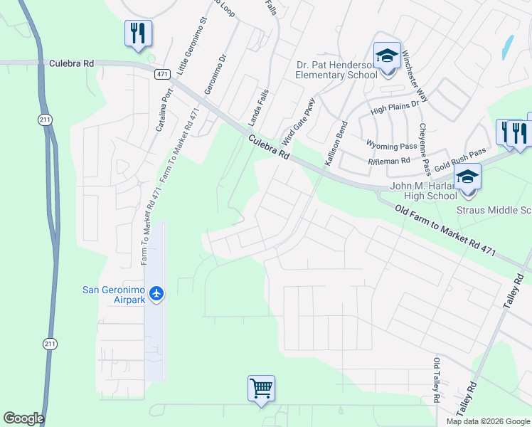 map of restaurants, bars, coffee shops, grocery stores, and more near 15024 Culebra Road in San Antonio