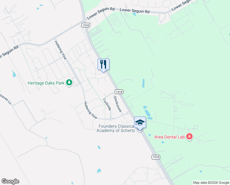 map of restaurants, bars, coffee shops, grocery stores, and more near 8880 Stackstone in Schertz