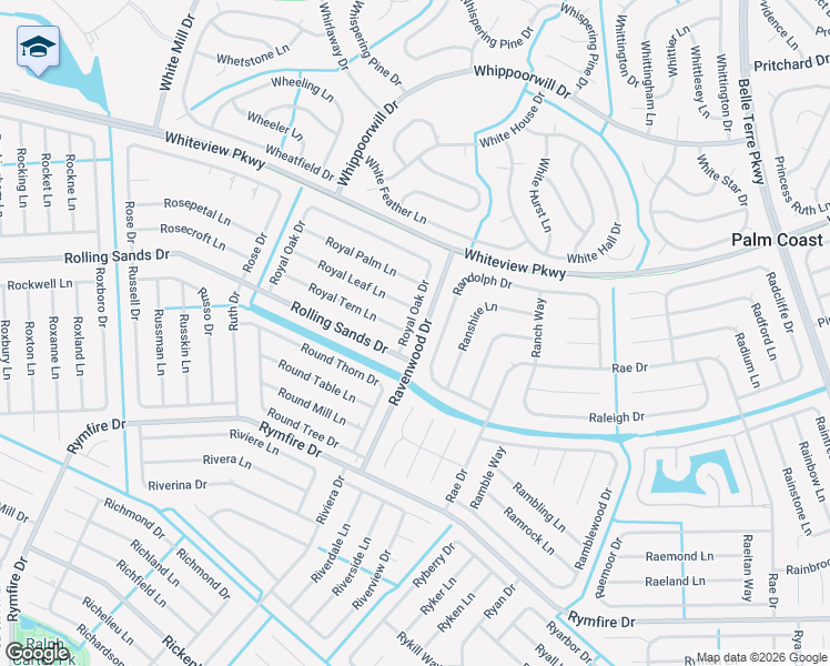 map of restaurants, bars, coffee shops, grocery stores, and more near 91 Royal Oak Drive in Palm Coast