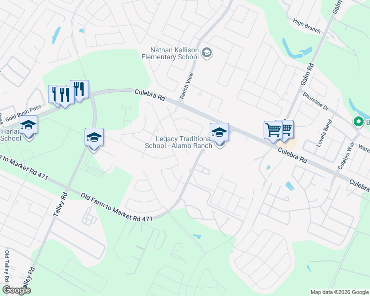 map of restaurants, bars, coffee shops, grocery stores, and more near 7919 Dovers Den in San Antonio
