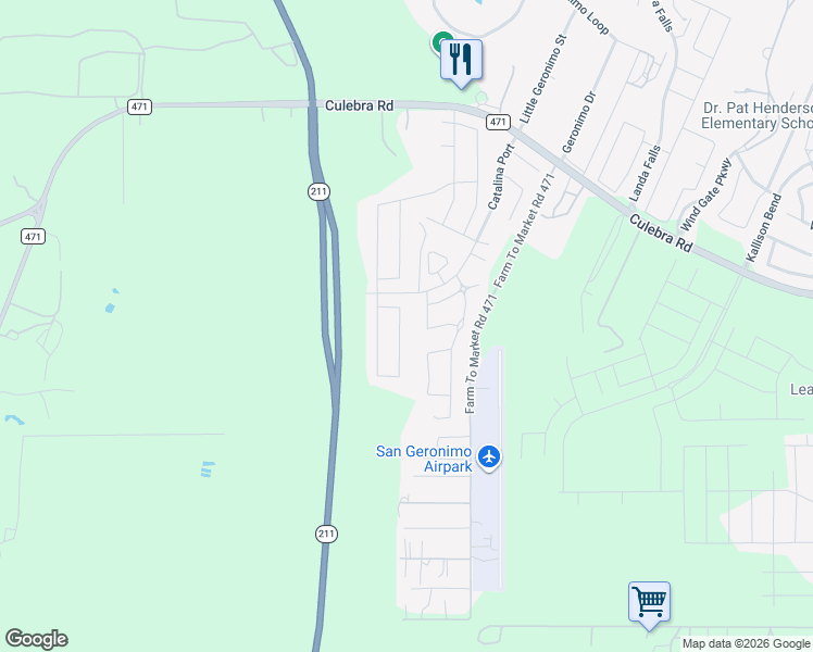 map of restaurants, bars, coffee shops, grocery stores, and more near 7978 Hanging Branch in San Antonio