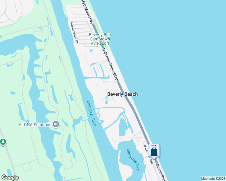 map of restaurants, bars, coffee shops, grocery stores, and more near 2600 North Oceanshore Boulevard in Flagler Beach