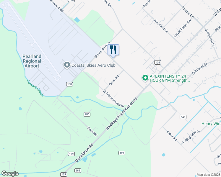 map of restaurants, bars, coffee shops, grocery stores, and more near 1914 Quinn Road in Pearland