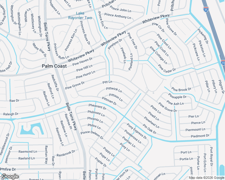 map of restaurants, bars, coffee shops, grocery stores, and more near 25 Pittwick Lane in Palm Coast
