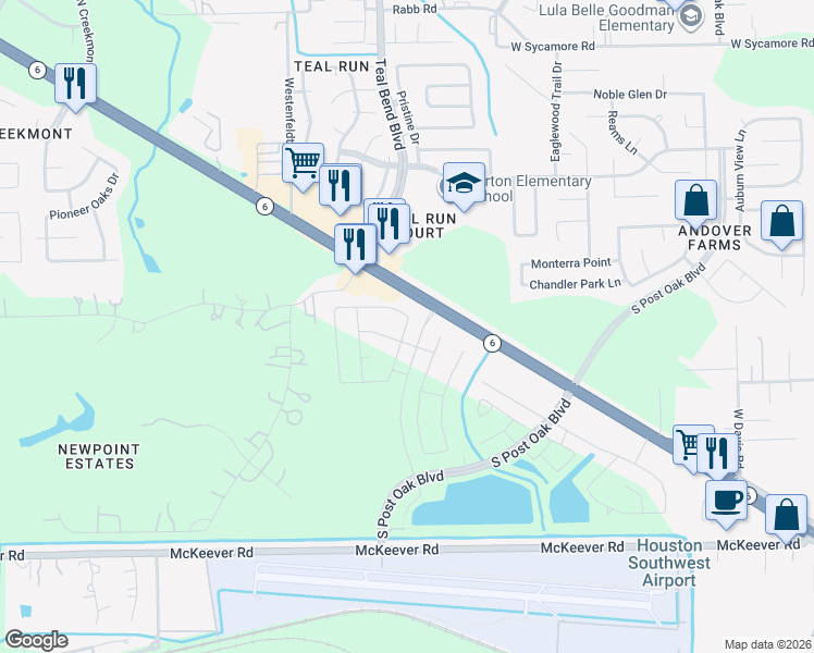map of restaurants, bars, coffee shops, grocery stores, and more near 13000-13032 Hwy 6 in Arcola