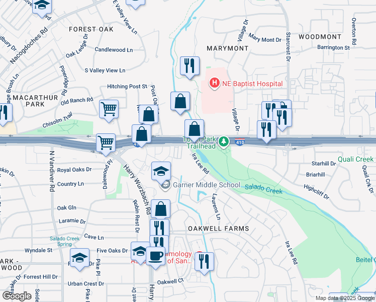 map of restaurants, bars, coffee shops, grocery stores, and more near 1946 Northeast Interstate 410 Loop in San Antonio
