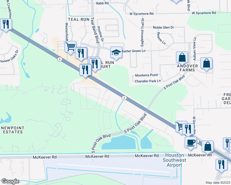 map of restaurants, bars, coffee shops, grocery stores, and more near 13050 Highway 6 in Arcola