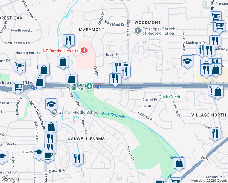 map of restaurants, bars, coffee shops, grocery stores, and more near 3607 Greenleaf Drive in San Antonio