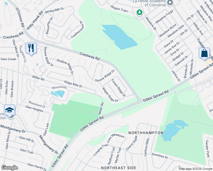 map of restaurants, bars, coffee shops, grocery stores, and more near 8473 Cascade Ridge Drive in San Antonio