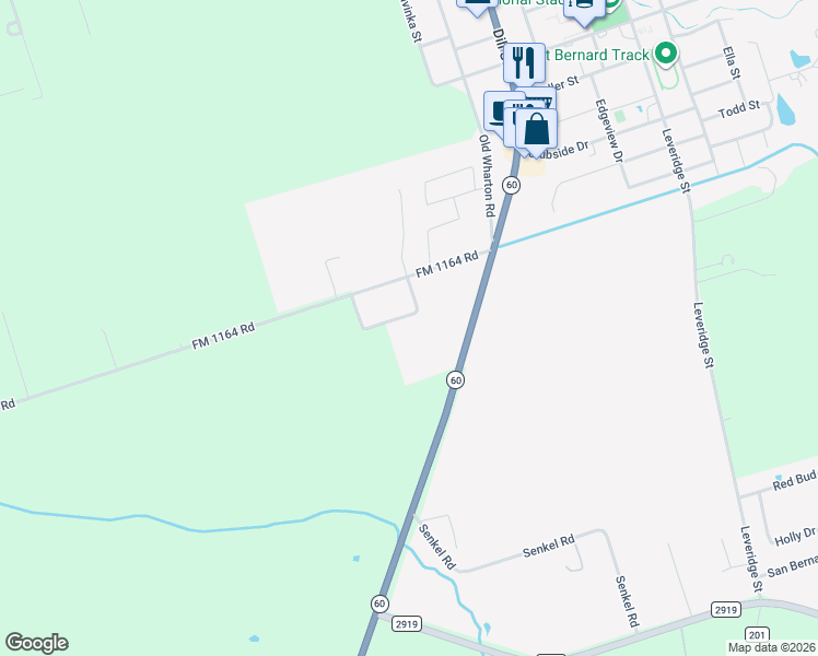 map of restaurants, bars, coffee shops, grocery stores, and more near 16315 FM 1164 Road in East Bernard