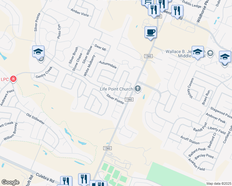 map of restaurants, bars, coffee shops, grocery stores, and more near 8014 Ashwood Pointe in San Antonio