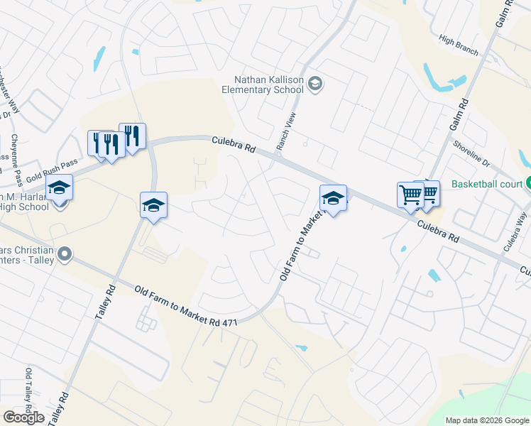 map of restaurants, bars, coffee shops, grocery stores, and more near 8108 Dublin Forest in San Antonio