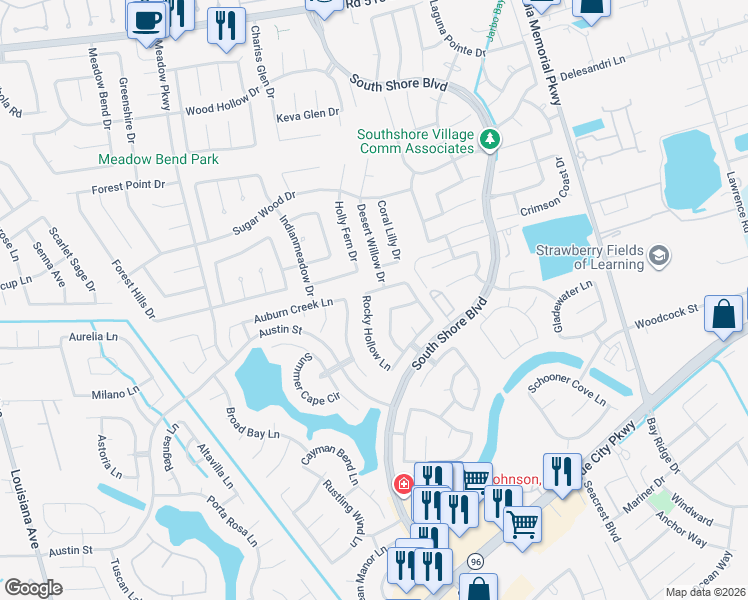 map of restaurants, bars, coffee shops, grocery stores, and more near 603 Rocky Hollow Lane in League City