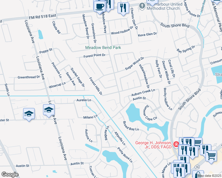 map of restaurants, bars, coffee shops, grocery stores, and more near 2817 Pine Mills Dr in League City