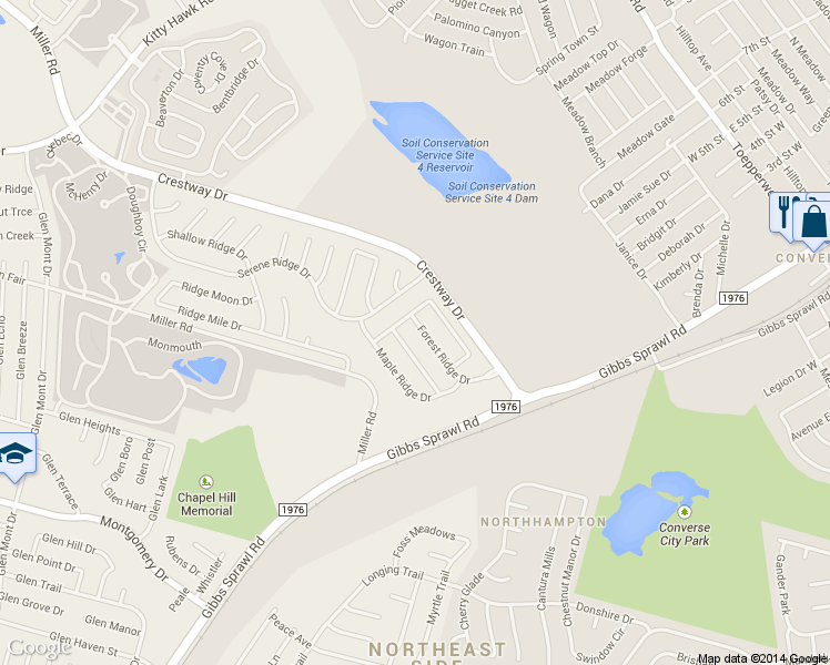 map of restaurants, bars, coffee shops, grocery stores, and more near 8428 Forest Ridge Drive in San Antonio