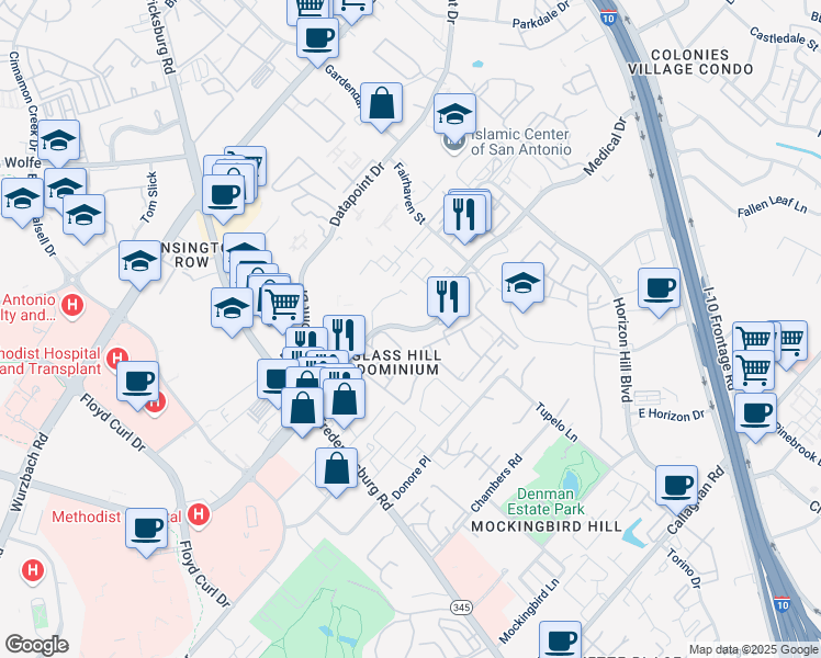 map of restaurants, bars, coffee shops, grocery stores, and more near in San Antonio