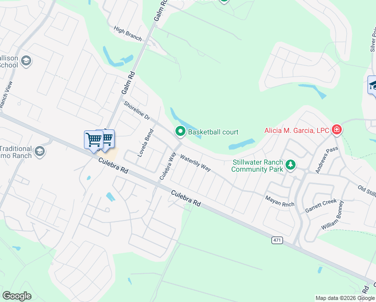 map of restaurants, bars, coffee shops, grocery stores, and more near 13038 Shoreline Drive in San Antonio