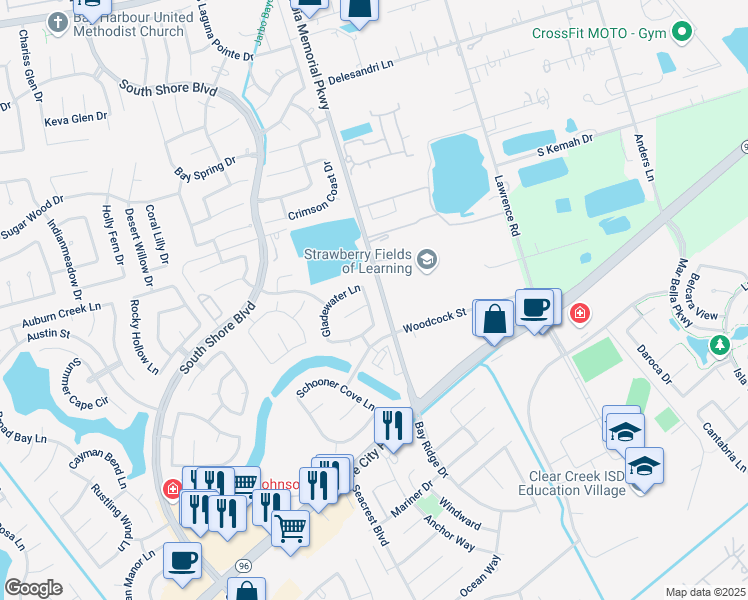map of restaurants, bars, coffee shops, grocery stores, and more near 864 Rock Harbor Lane in League City