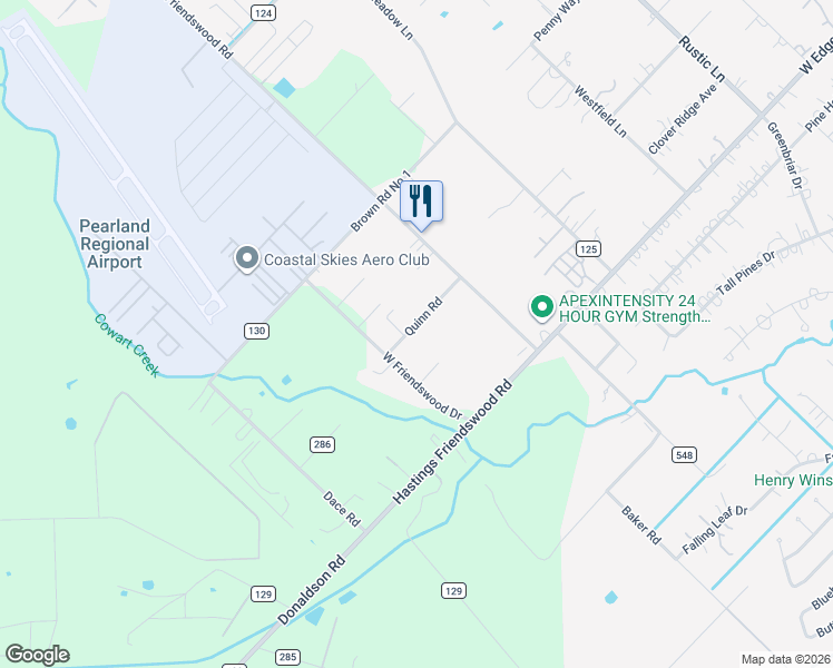 map of restaurants, bars, coffee shops, grocery stores, and more near 1914 Quinn Road in Pearland