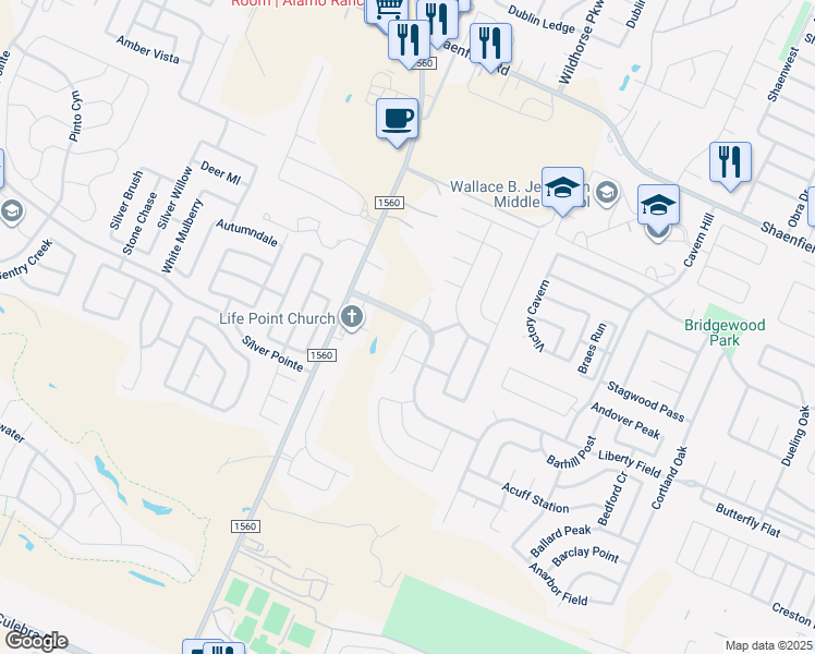 map of restaurants, bars, coffee shops, grocery stores, and more near 8026 Stalemate Cove in San Antonio