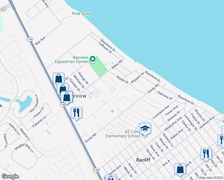 map of restaurants, bars, coffee shops, grocery stores, and more near 3330 Alsworth St in Bacliff