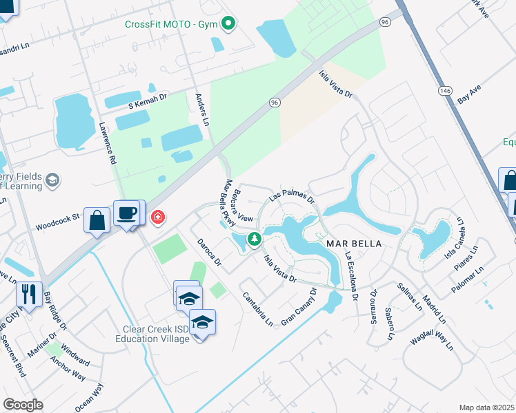 map of restaurants, bars, coffee shops, grocery stores, and more near 4519 Balearic Island Court in League City