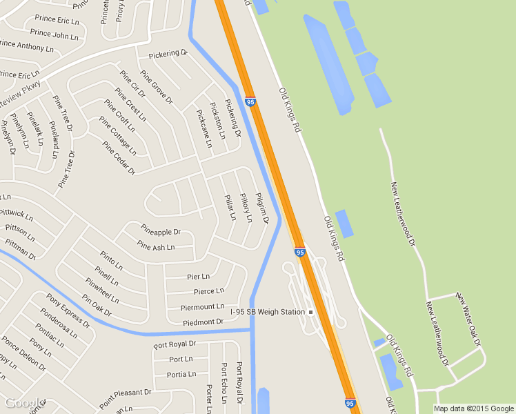 map of restaurants, bars, coffee shops, grocery stores, and more near 36 Pilgrim Drive in Palm Coast