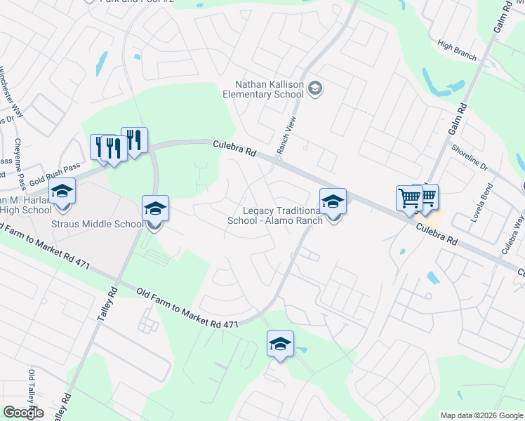 map of restaurants, bars, coffee shops, grocery stores, and more near 8108 Dublin Forest in San Antonio