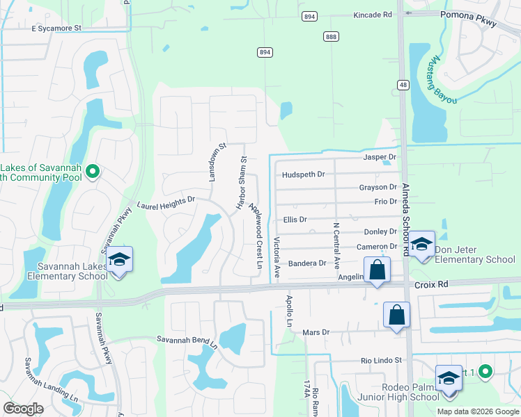 map of restaurants, bars, coffee shops, grocery stores, and more near 4718 Applewood Crest Lane in Rosharon