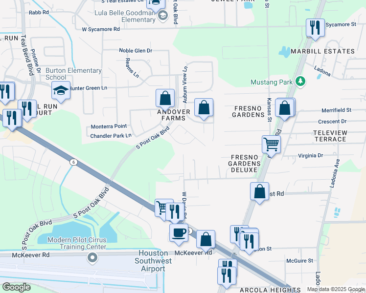 map of restaurants, bars, coffee shops, grocery stores, and more near 939 Andover Glen Drive in Fresno