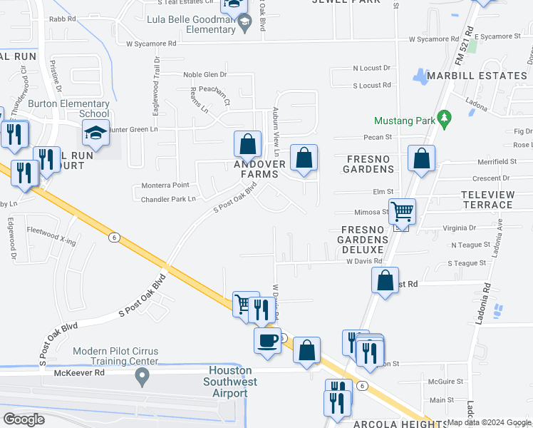 map of restaurants, bars, coffee shops, grocery stores, and more near 1011 Andover Glen Drive in Fresno