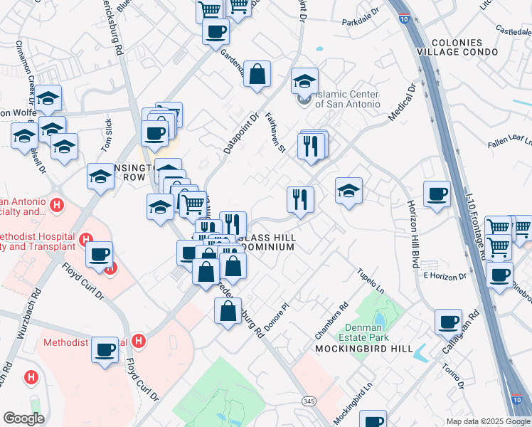map of restaurants, bars, coffee shops, grocery stores, and more near in San Antonio