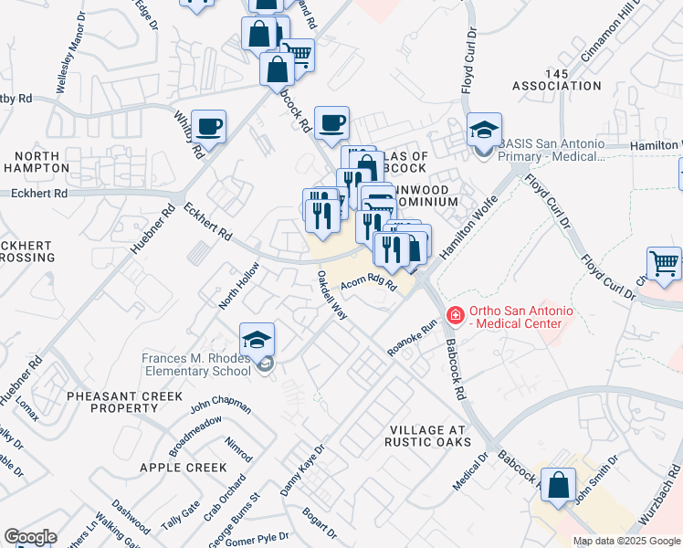 map of restaurants, bars, coffee shops, grocery stores, and more near 5788 Eckhert Road in San Antonio