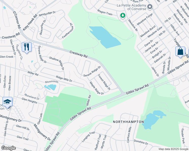 map of restaurants, bars, coffee shops, grocery stores, and more near 7826 Falcon Ridge Drive in San Antonio