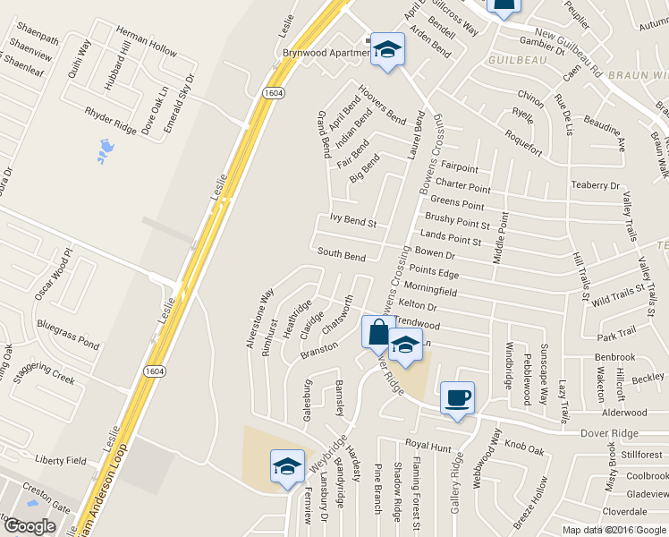 map of restaurants, bars, coffee shops, grocery stores, and more near 7722 Heathridge in San Antonio