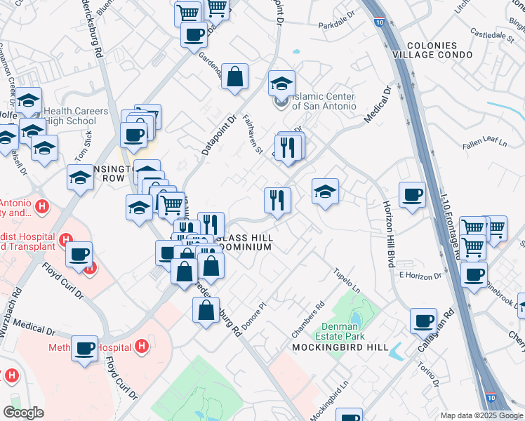 map of restaurants, bars, coffee shops, grocery stores, and more near in San Antonio