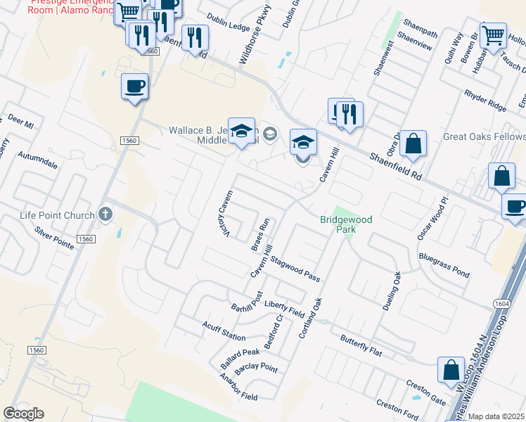 map of restaurants, bars, coffee shops, grocery stores, and more near 8138 Sandbar Point in San Antonio
