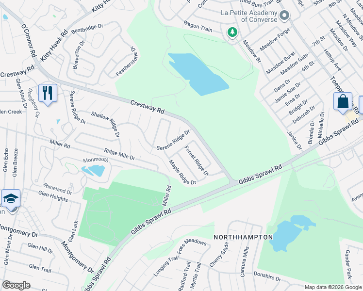 map of restaurants, bars, coffee shops, grocery stores, and more near 8473 Cascade Ridge Drive in San Antonio