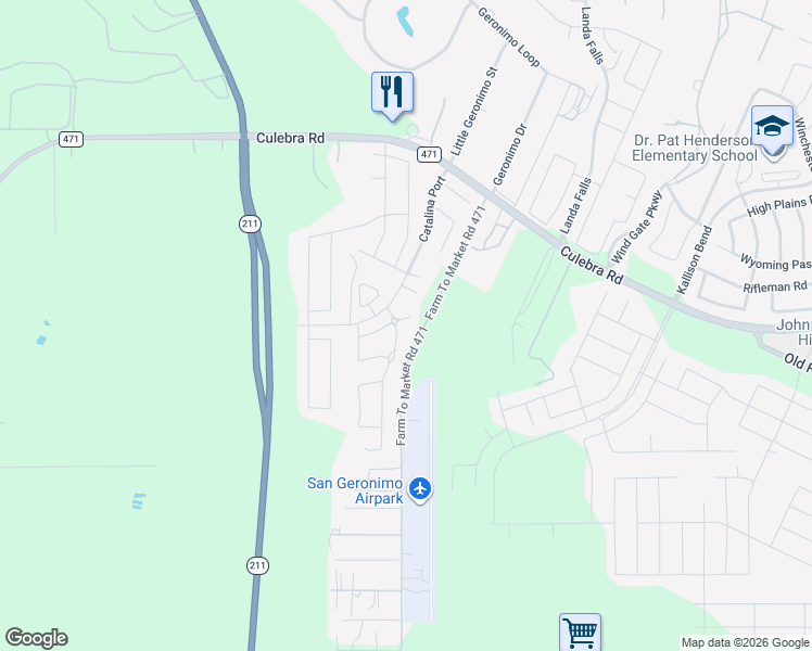 map of restaurants, bars, coffee shops, grocery stores, and more near 8038 Blackhawk Pass in San Antonio