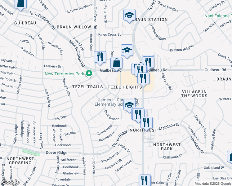 map of restaurants, bars, coffee shops, grocery stores, and more near 9003 Elderwood in San Antonio