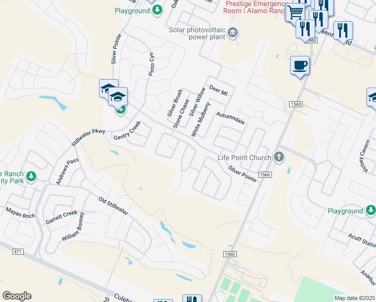 map of restaurants, bars, coffee shops, grocery stores, and more near 8226 Willow Country in San Antonio