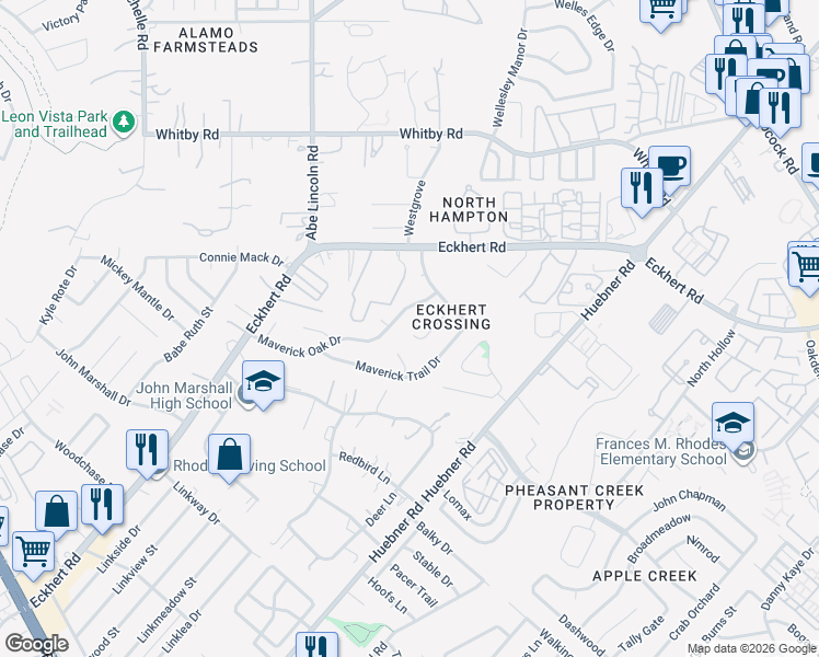 map of restaurants, bars, coffee shops, grocery stores, and more near 8242 Border Mist Drive in San Antonio
