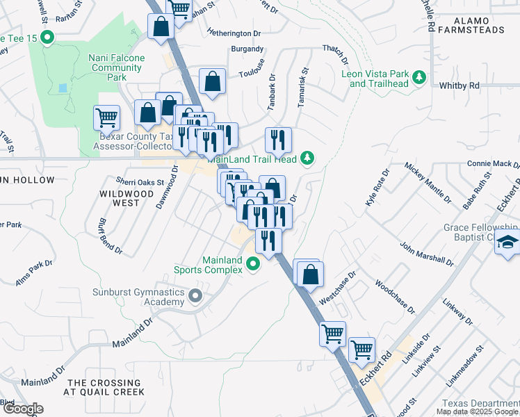 map of restaurants, bars, coffee shops, grocery stores, and more near 8014 Bandera Road in San Antonio