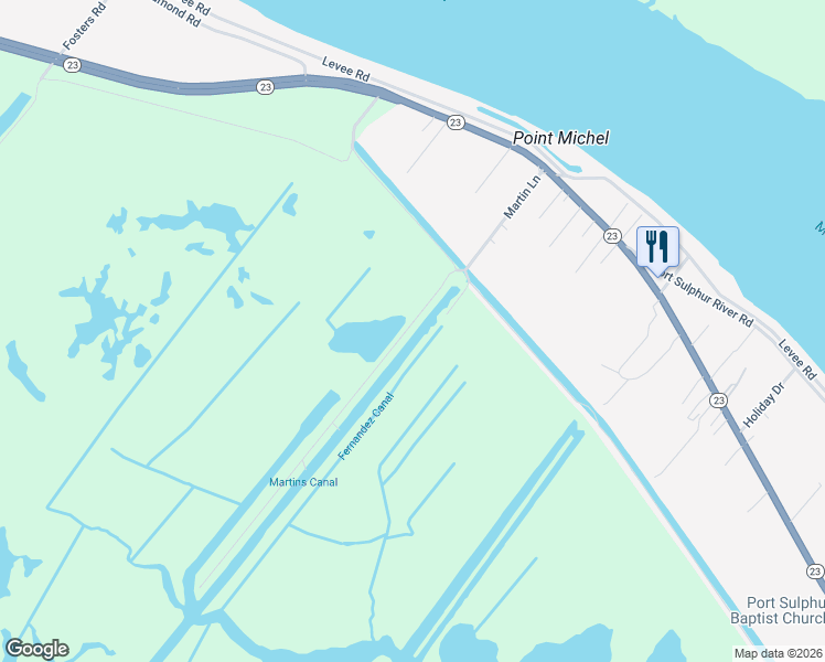 map of restaurants, bars, coffee shops, grocery stores, and more near 337 Martin Lane in Port Sulphur