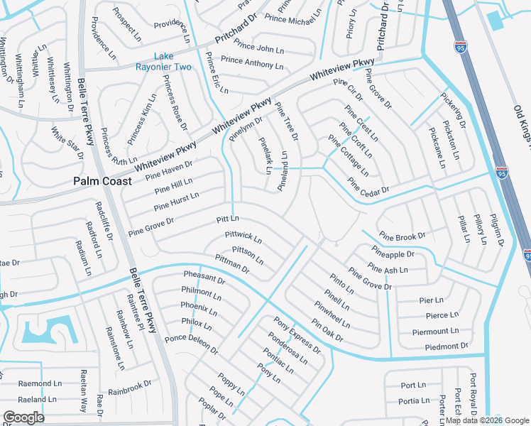 map of restaurants, bars, coffee shops, grocery stores, and more near 66 Pine Grove Drive in Palm Coast